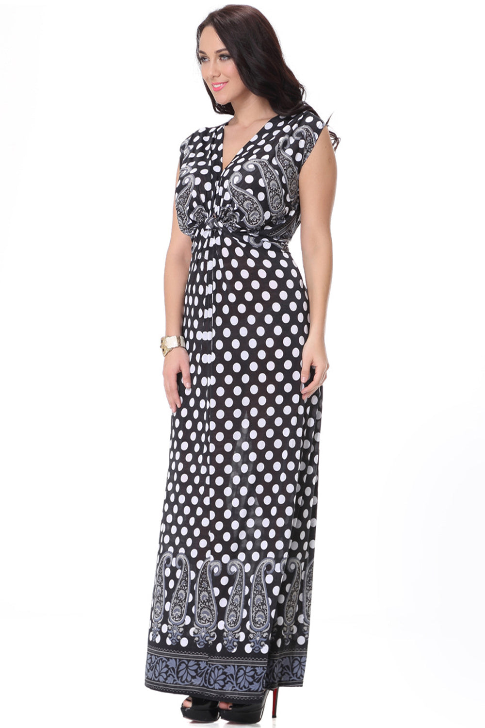 Ketty More Women Plus Size Polka Dots Sleeveless Long Dress-KMWD395