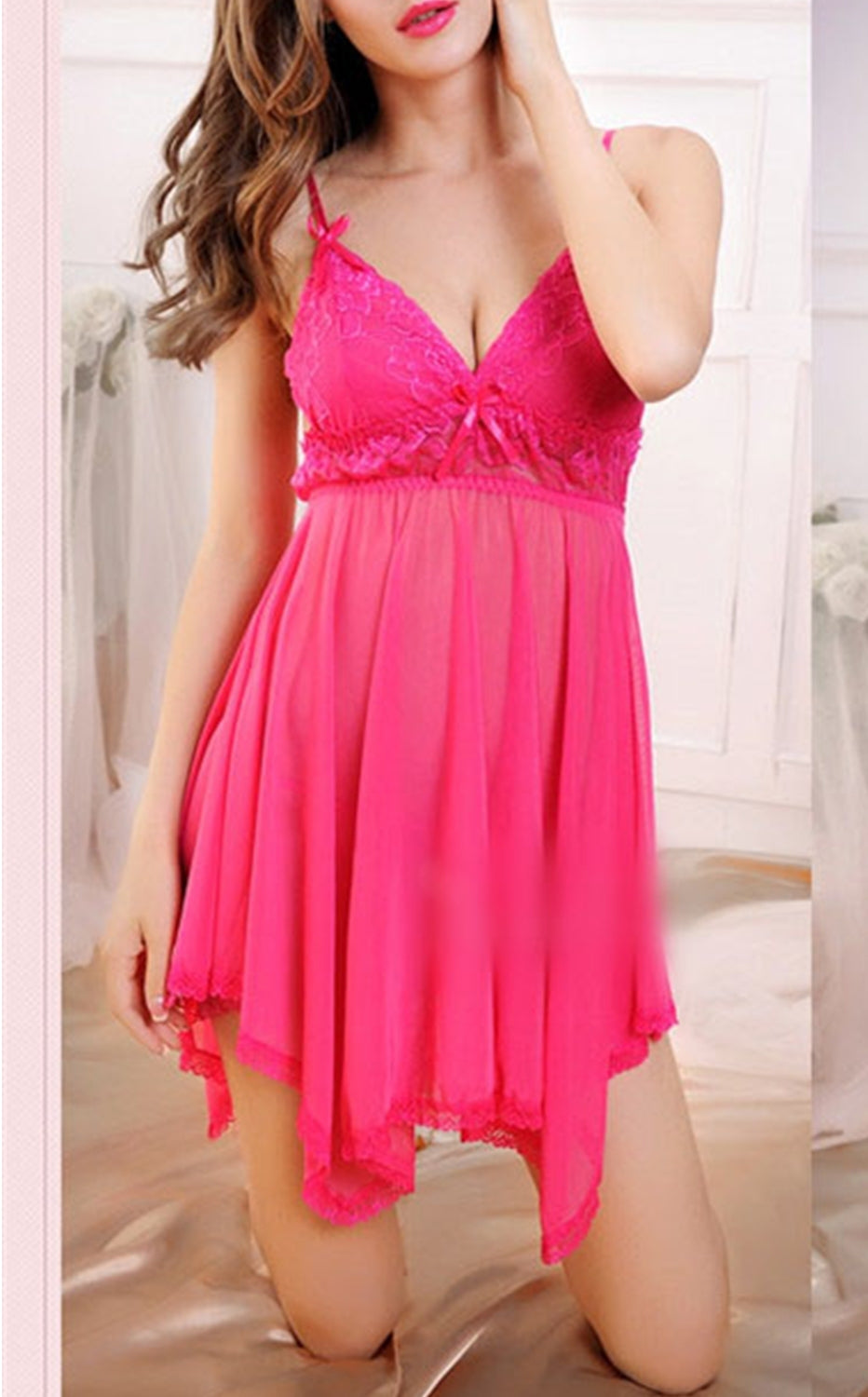 Ketty More Women Pretty Solid Colored Thin Straped Shoulder Restful Waist Summer Nightwear Lingerie-KMWL137