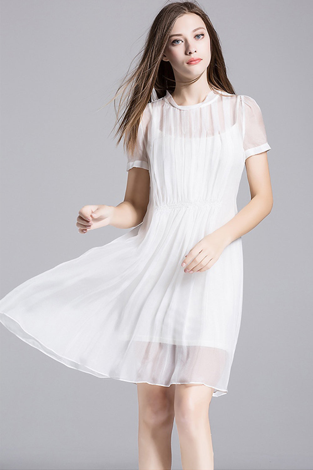 Ketty More  Women Thin Chiffon Elastic Waist Shift Dress-KMWD472