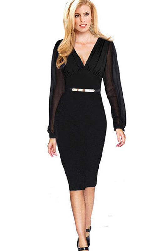 Ketty More Women's V-Neck Bodycon Dress Without Belt Dress-KMWD224