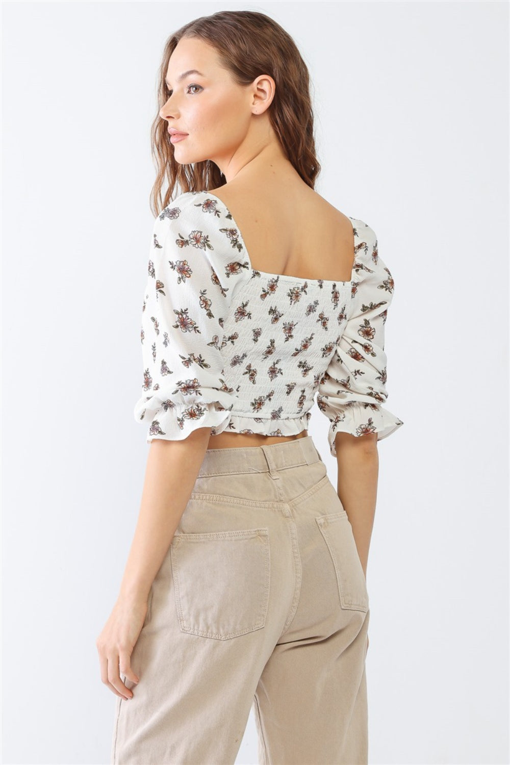 Women's PAPERMOON Floral Ruffled Smocked Crop Top