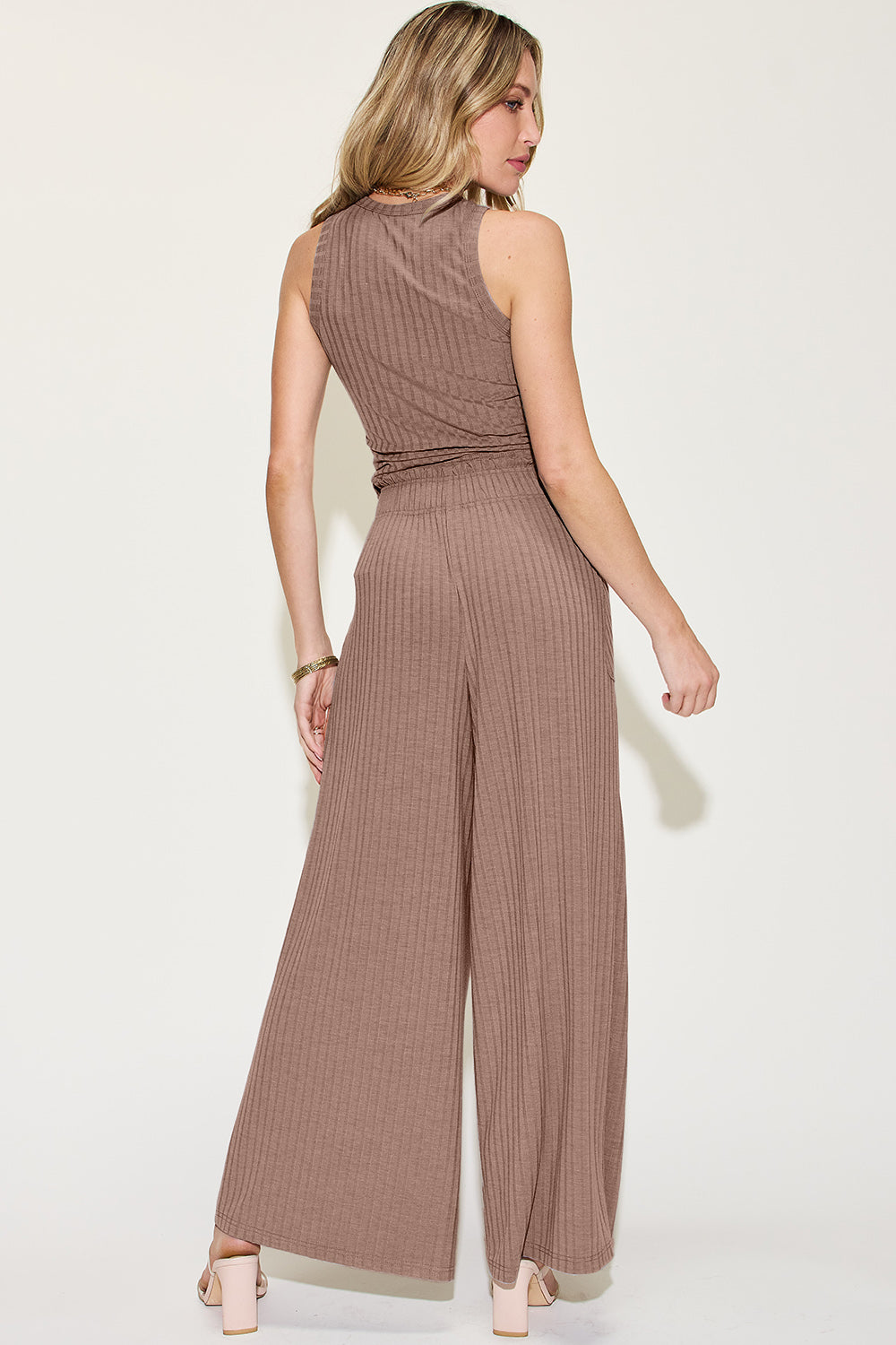 Women's Basic Bae Full Size Ribbed Tank and Wide Leg Pants Set