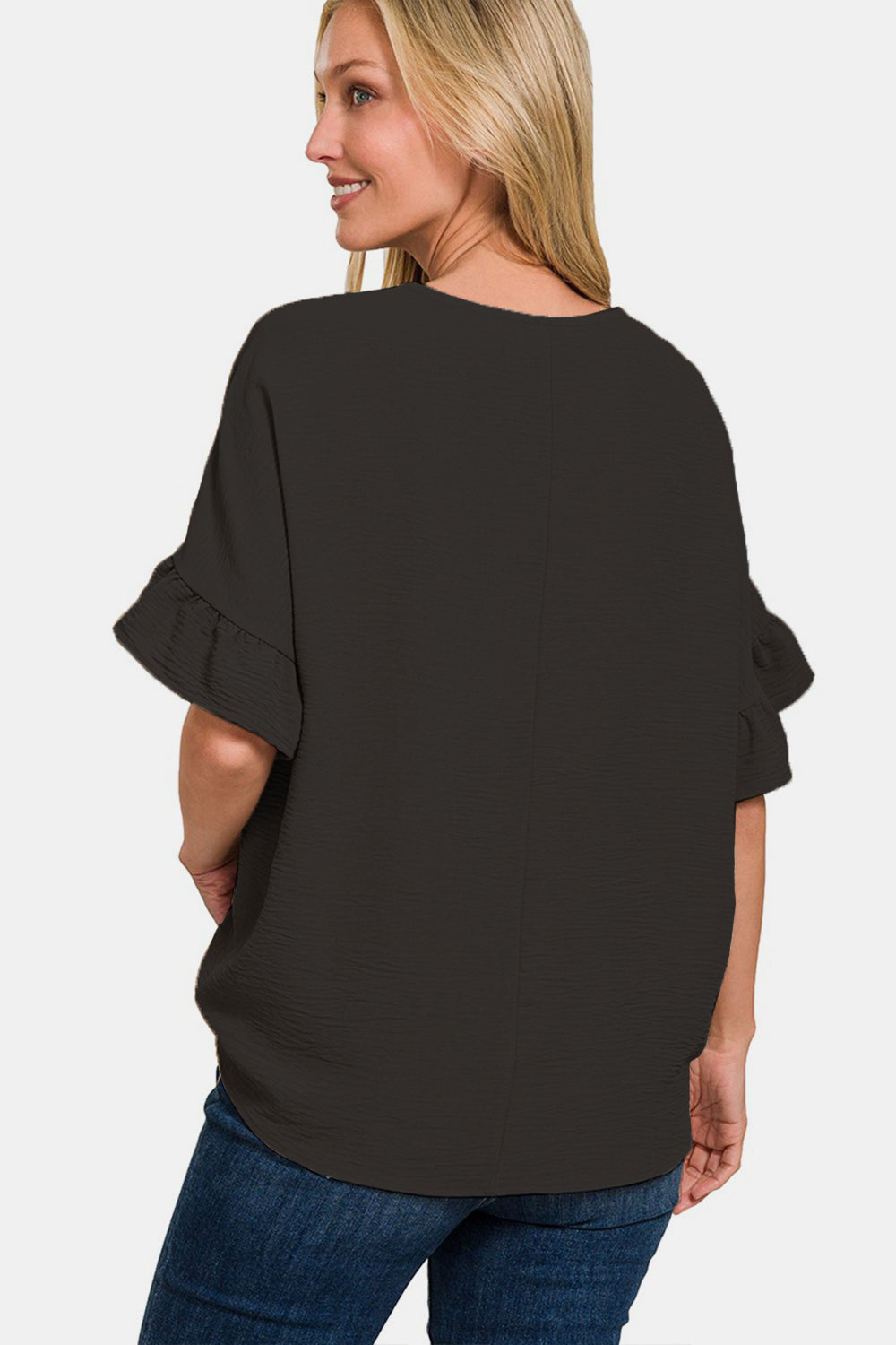 Women's Zenana V-Neck Flutter Sleeve Top