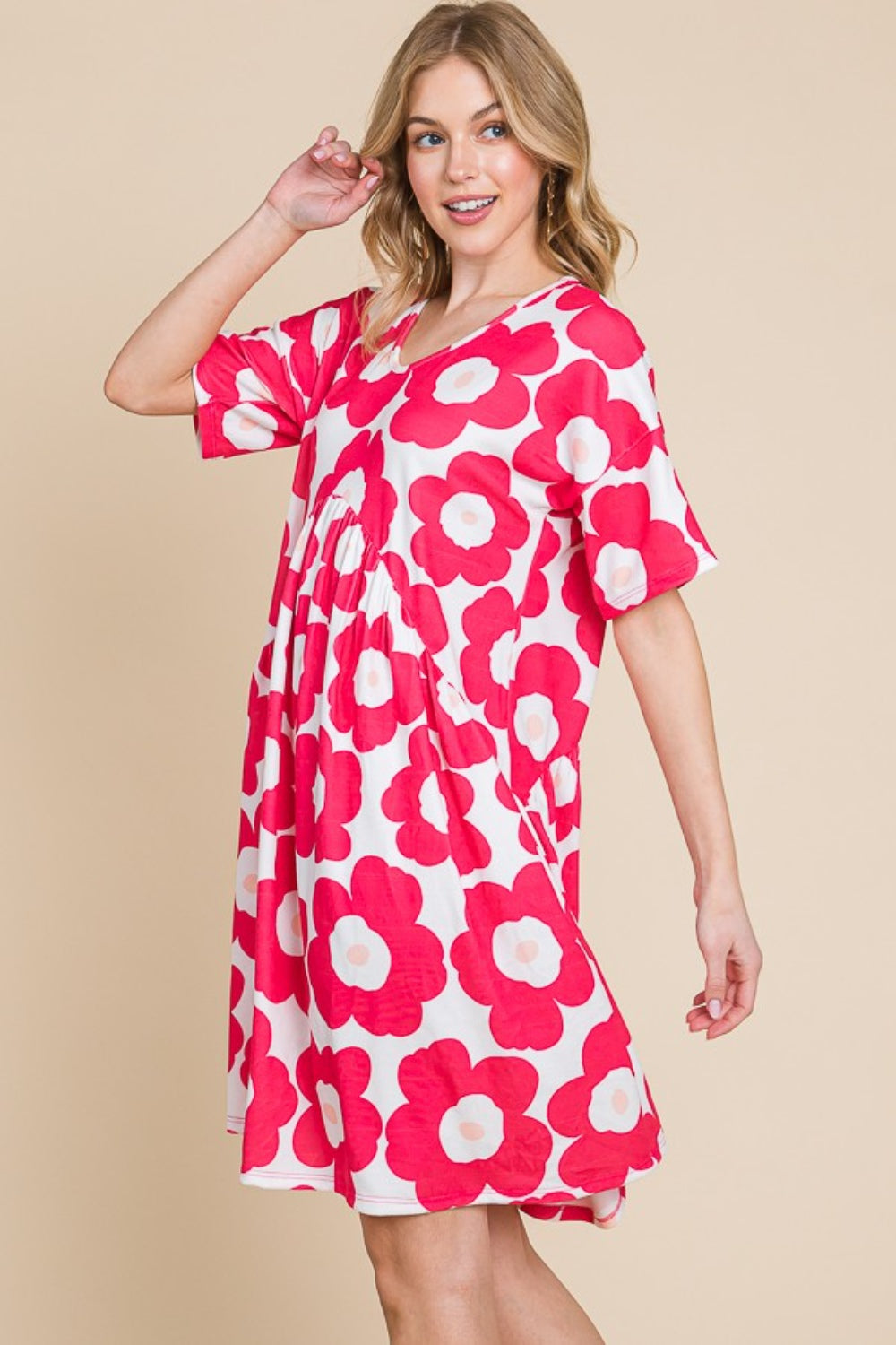 Women's BOMBOM Flower Print Ruched Dress