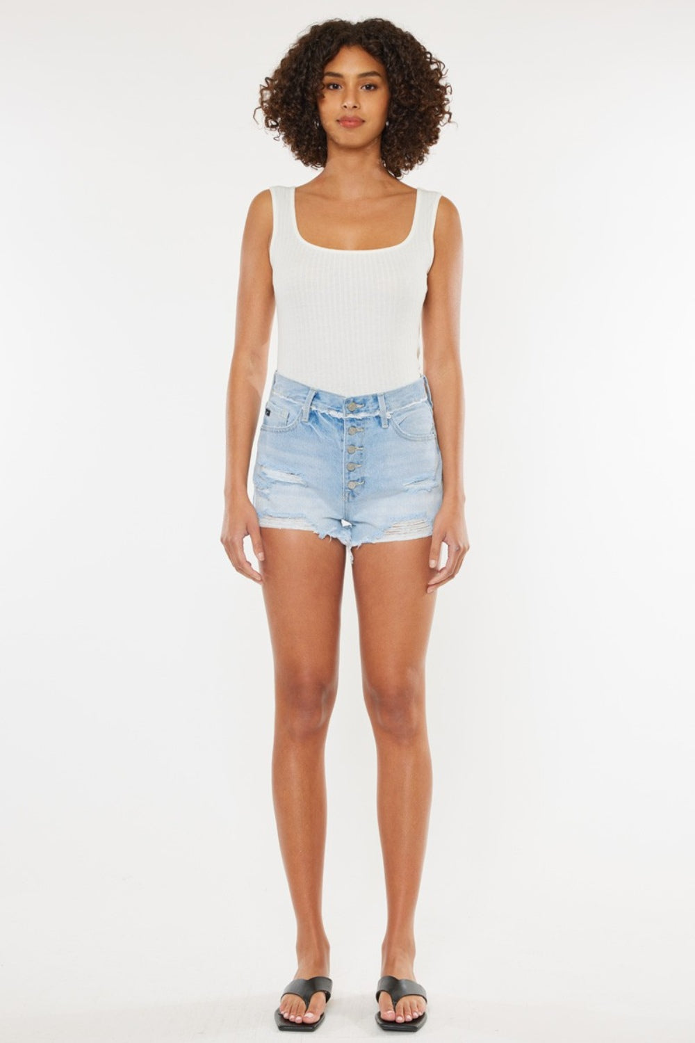 Women's Kancan Distressed Button Fly Denim Shorts