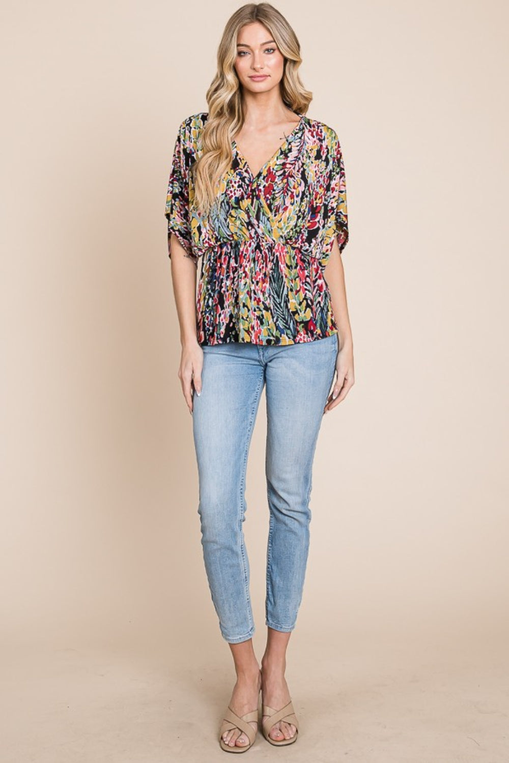 Women's BOMBOM Printed Surplice Peplum Blouse