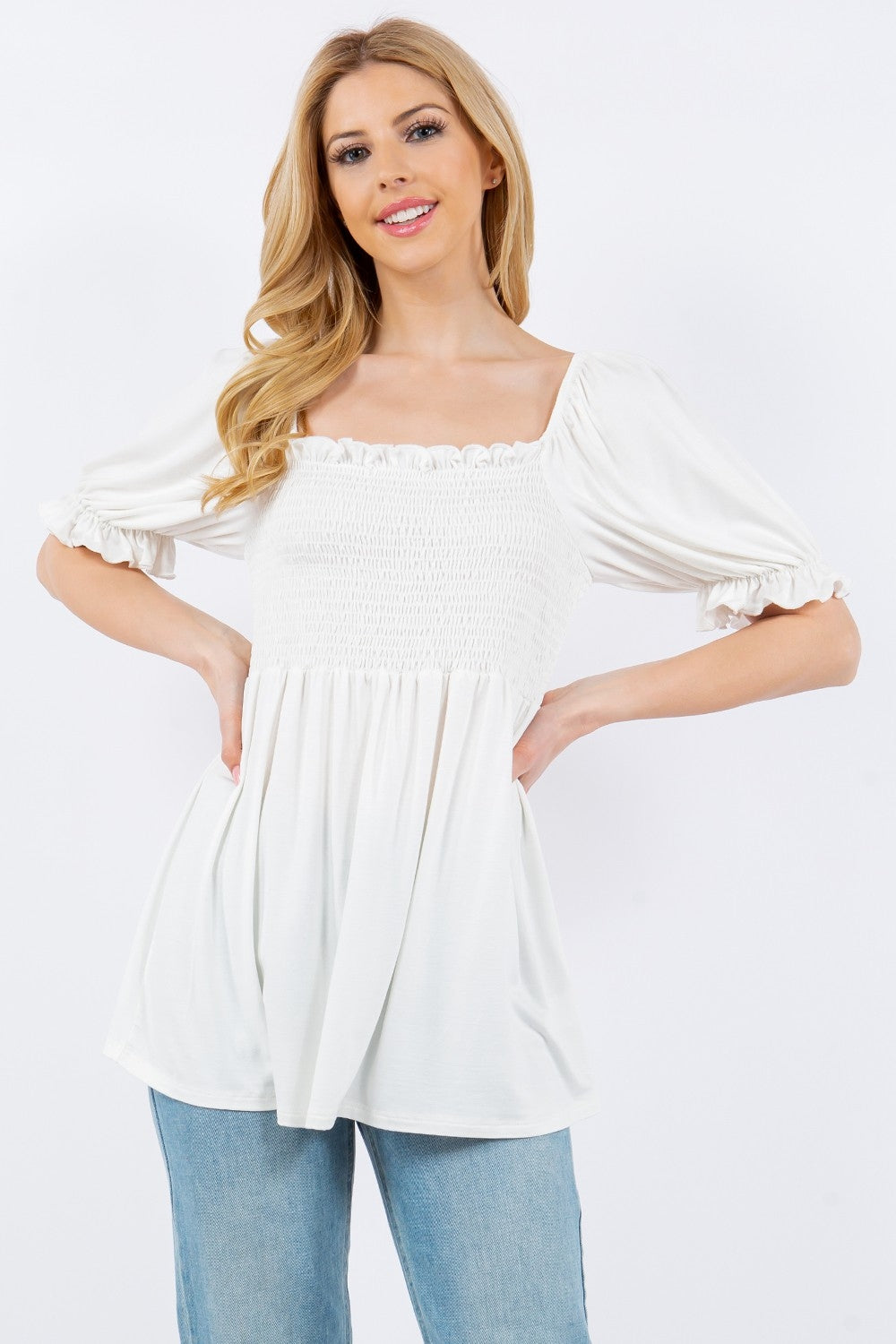 Women's Celeste Full Size Ruffled Short Sleeve Smocked Blouse