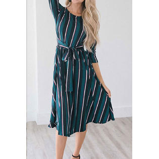 Ketty More Women Striped Round Neck Tie Waist Dress-KMWDC2256