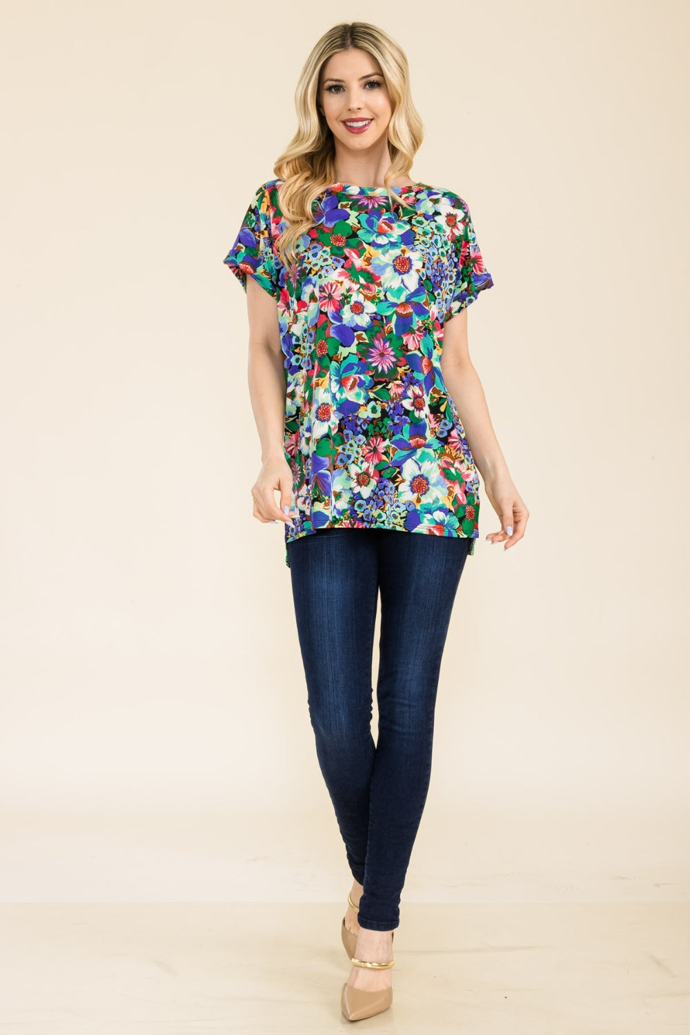 Women's Celeste Full Size Round Neck Short Sleeve Floral T-Shirt