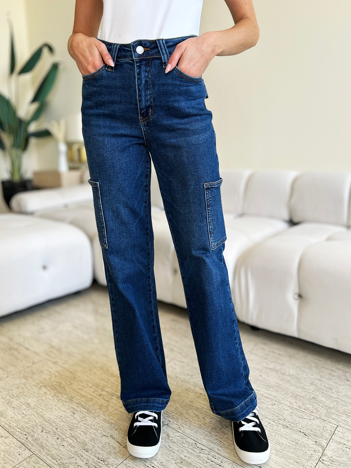 Women's Judy Blue Full Size High Waist Straight Cargo Jeans