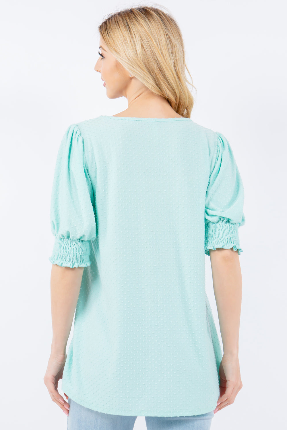 Women's Celeste Full Size Swiss Dot Puff Sleeve Top