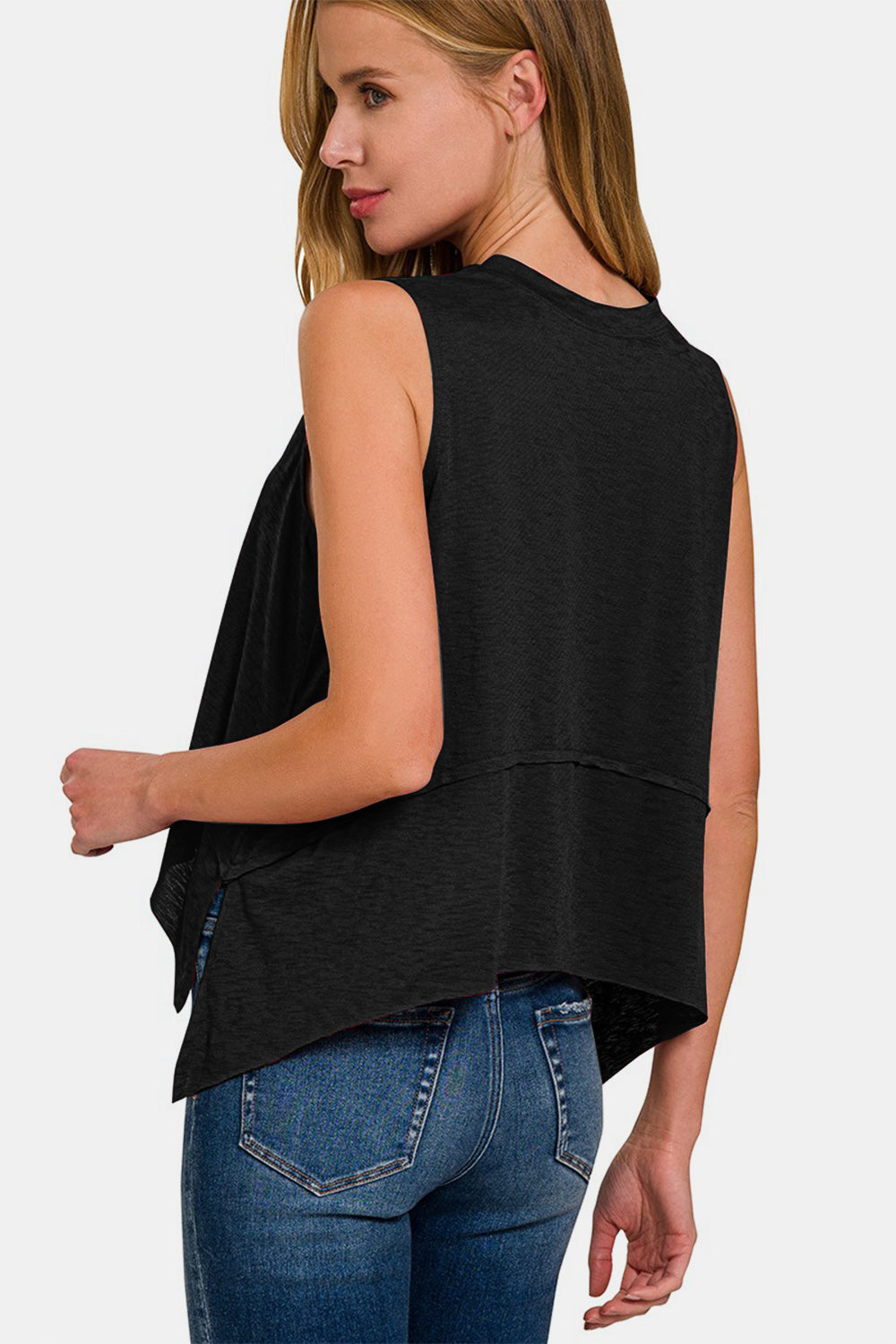 Women's Zenana Exposed Seam Slit Round Neck Tank