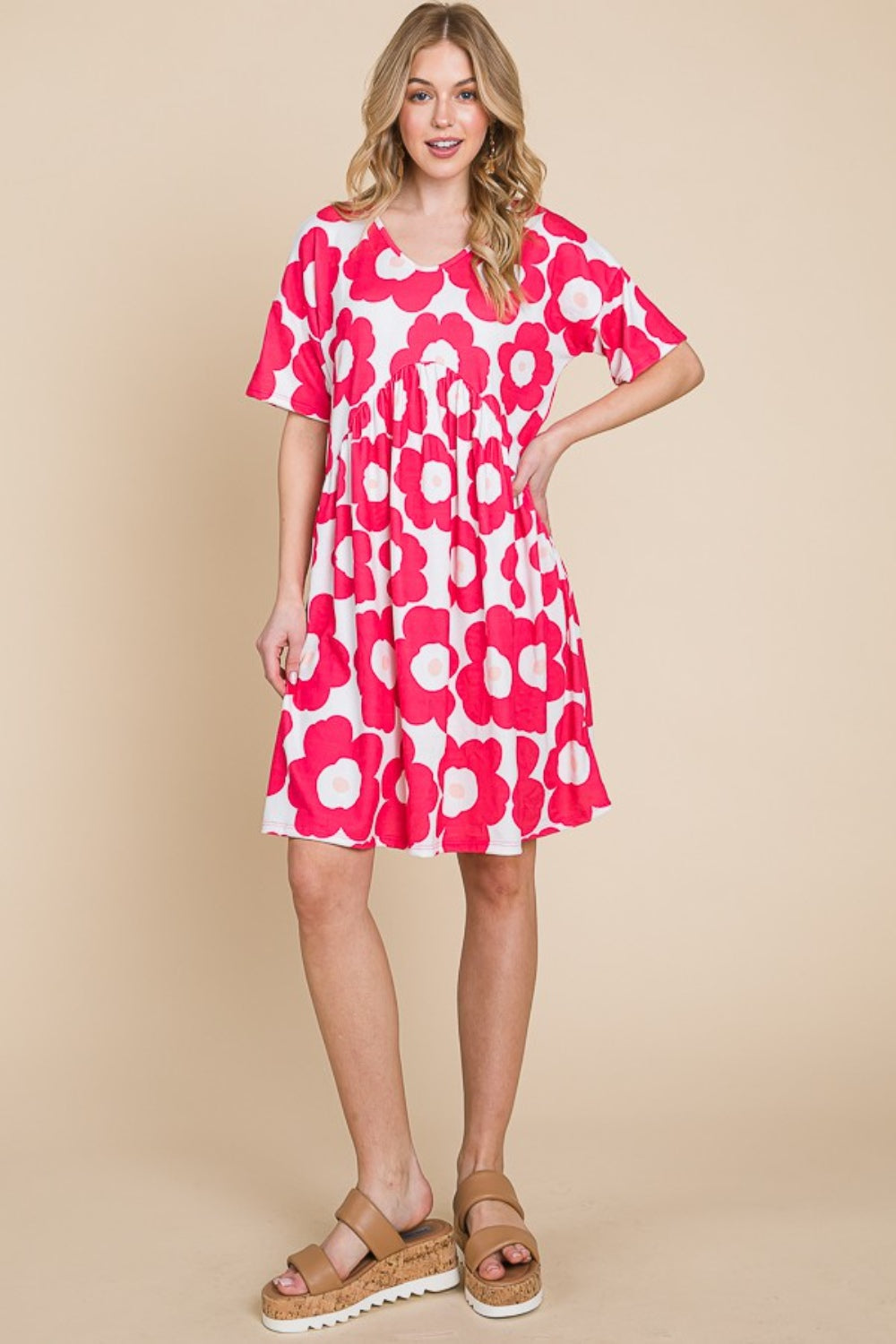 Women's BOMBOM Flower Print Ruched Dress