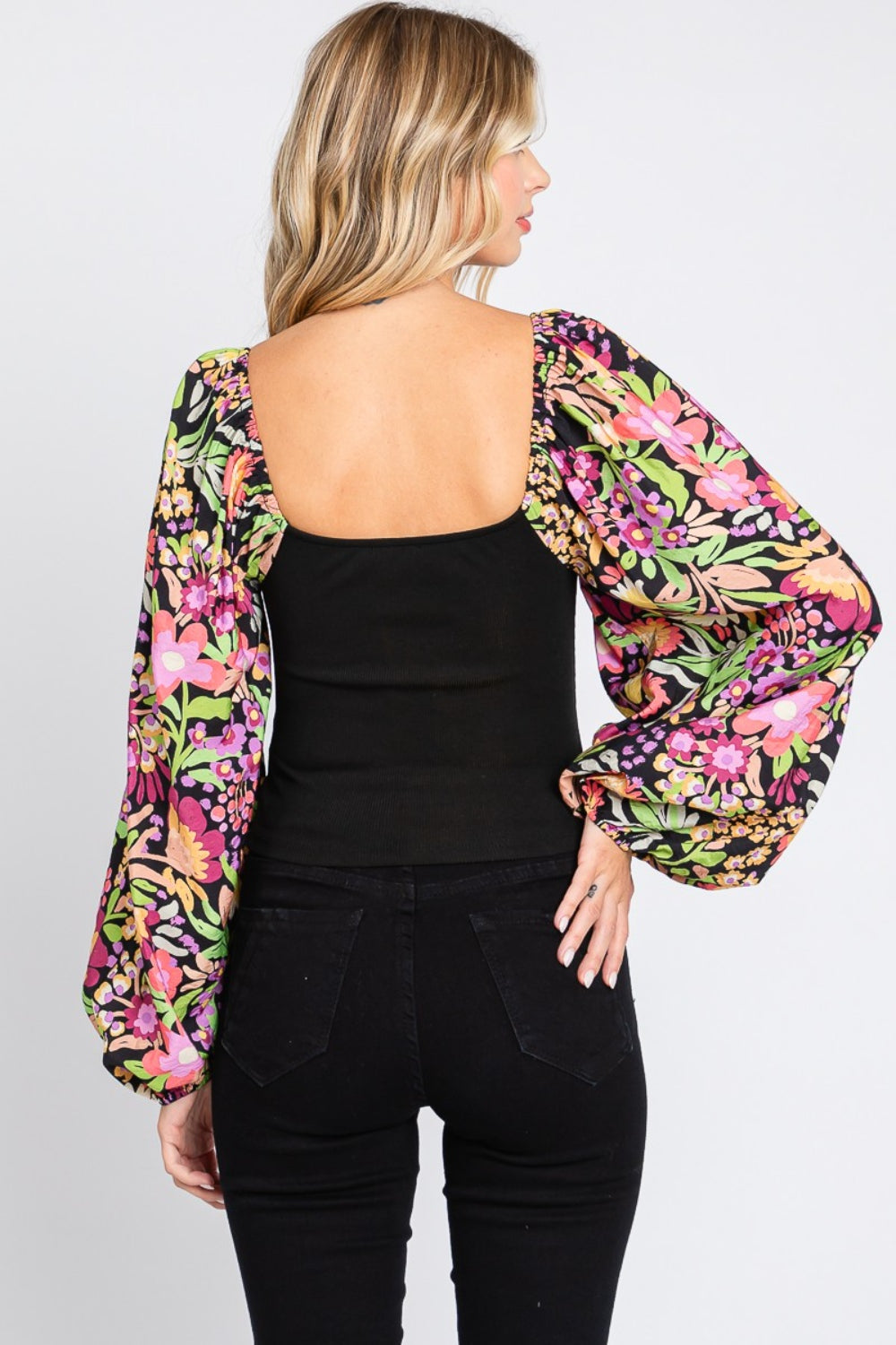 Women's ODDI Full Size Floral Balloon Sleeve Blouse