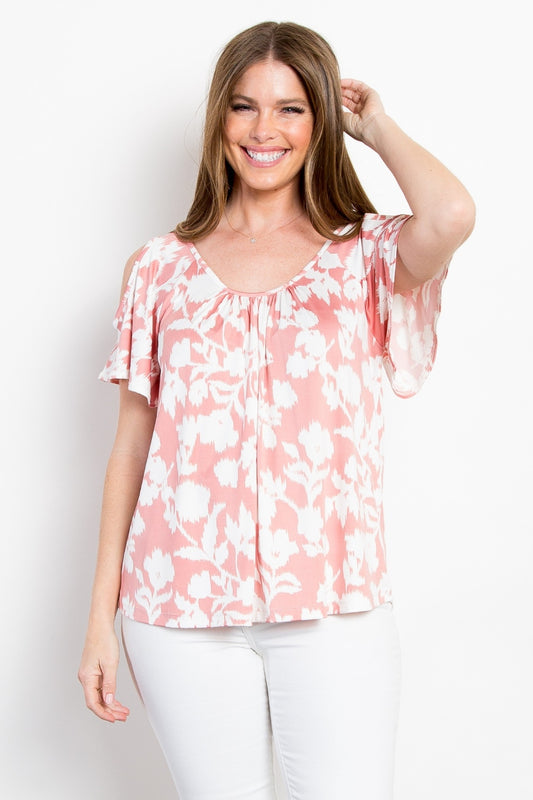 Women's Be Stage Ful Size Foral Cold Shoulder Top