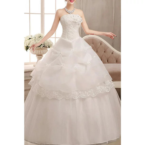 Women Off Shoulder Flower Wedding Dress - C2798UD