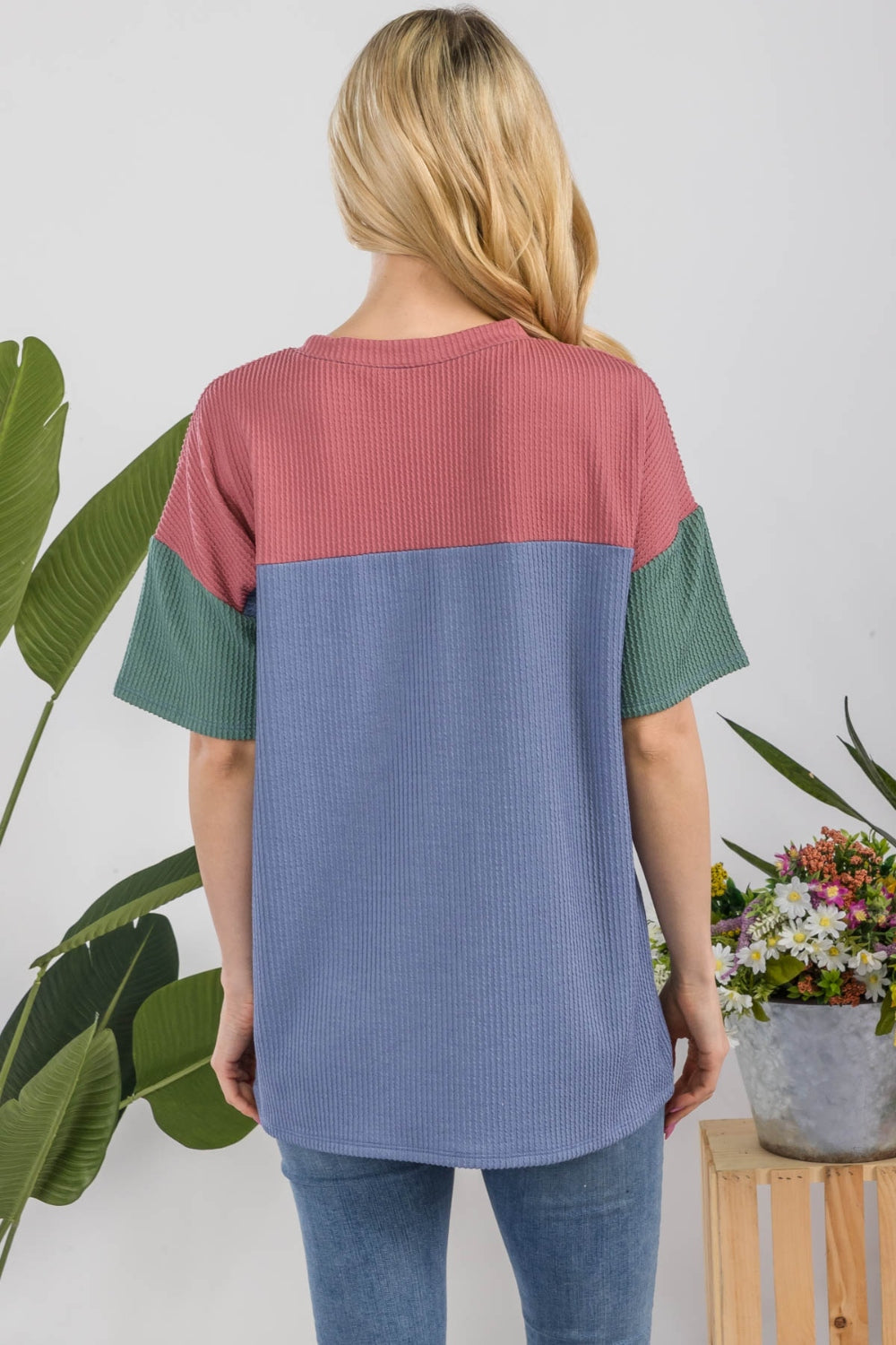 Women's Celeste Full Size Ribbed Color Block T-Shirt