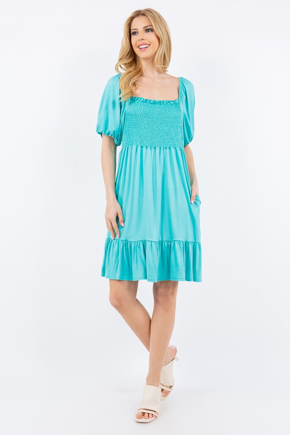 Women's Celeste Full Size Ruffle Hem Short Sleeve Smocked Dress