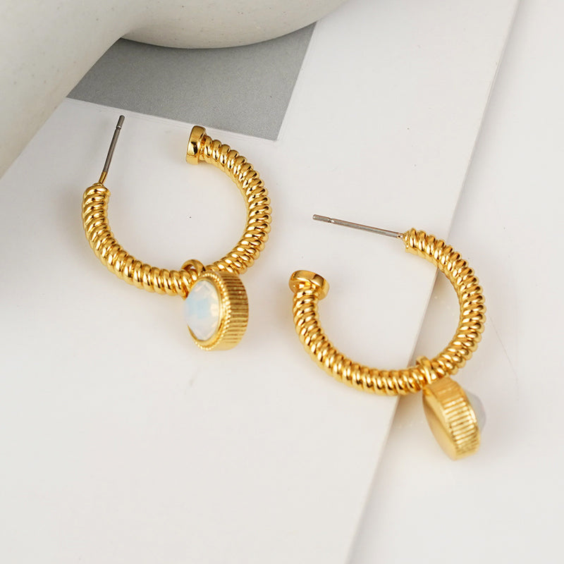 Women's Rope Cat's Eye Stone C-Hoop Earrings