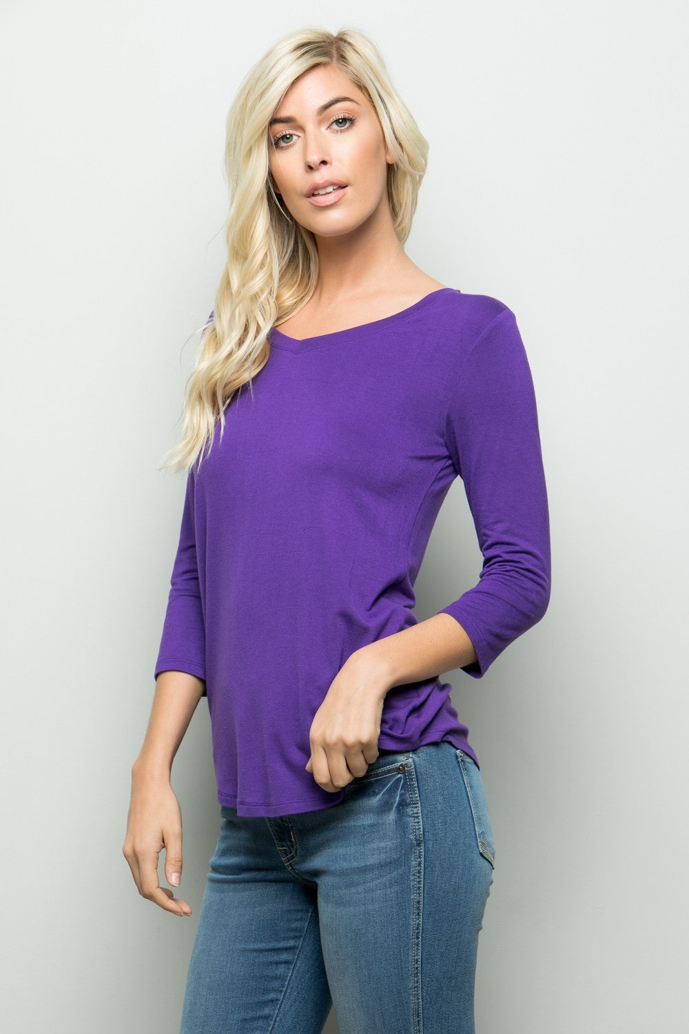 Women's Celeste Full Size Three Quarter Sleeve V-Neck T-Shirt