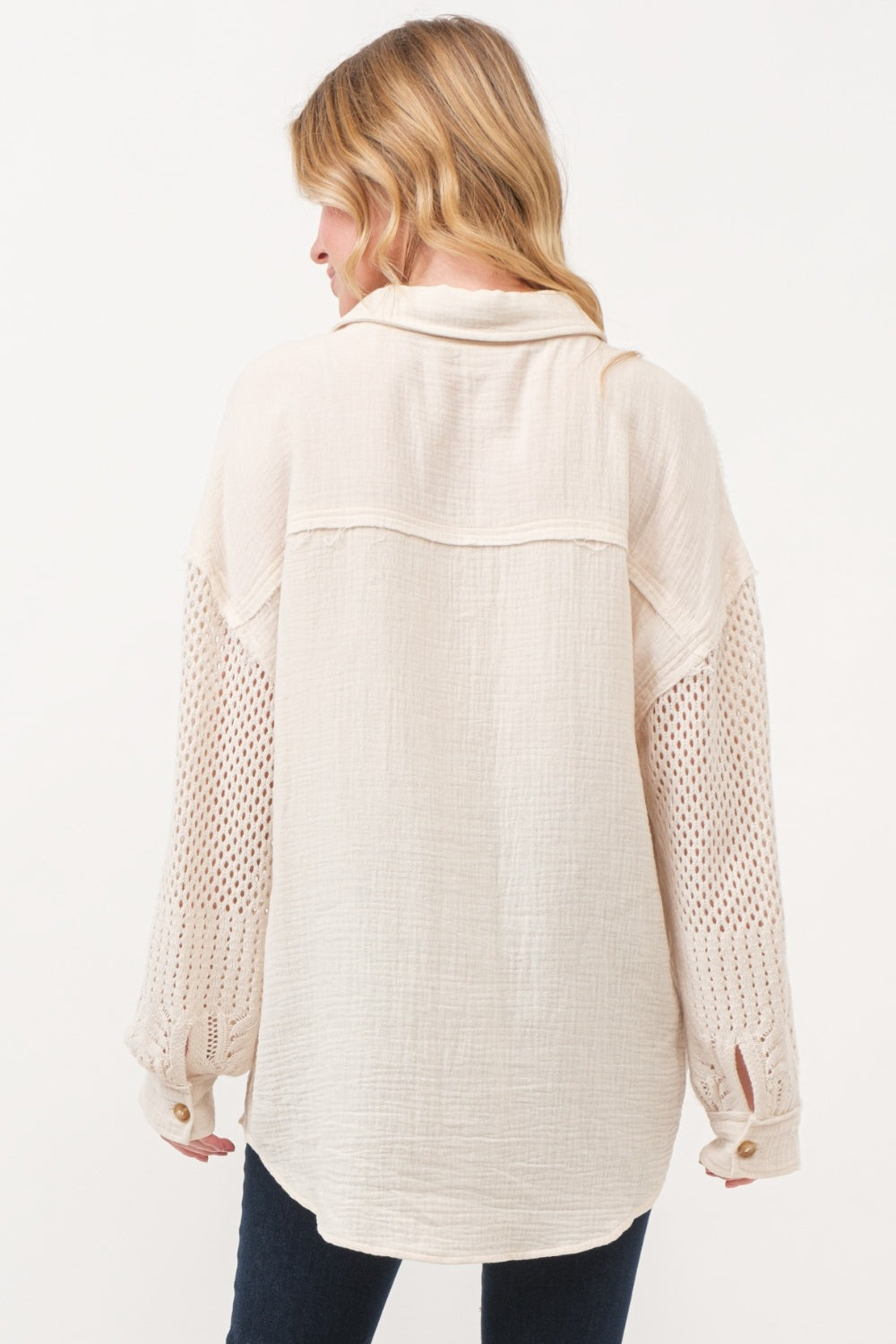 Women's And The Why Texture Button Up Openwork Shirt