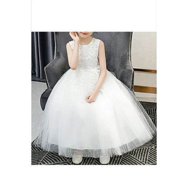 Kids Girls Pretty Lace Pattern Sleeveless Styled Easy Round Neck Flared Princess Dress - KGD75438