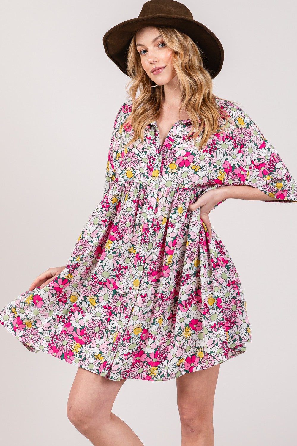 Women's SAGE + FIG Floral Button Down Mini Shirt Dress