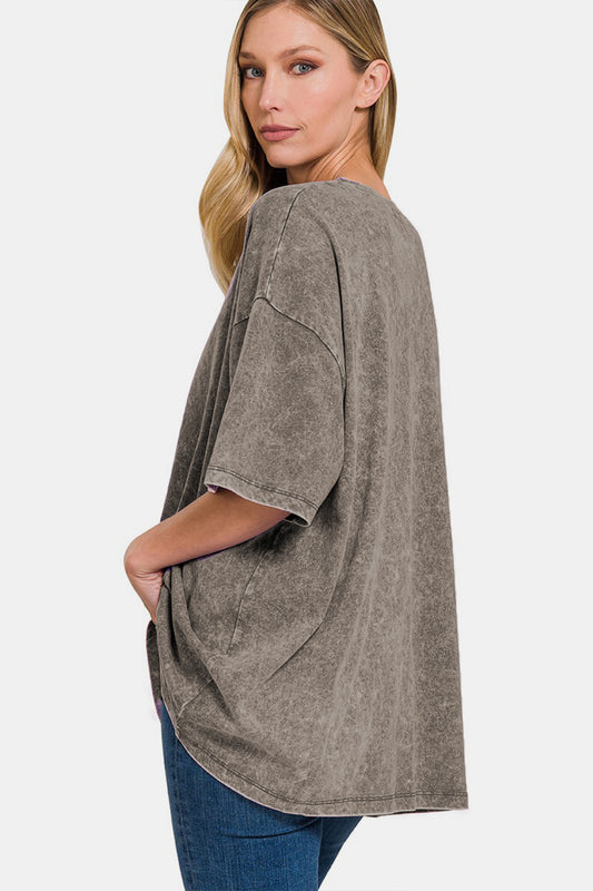 Women's Zenana Washed Round Neck Drop Shoulder Oversized T-Shirt