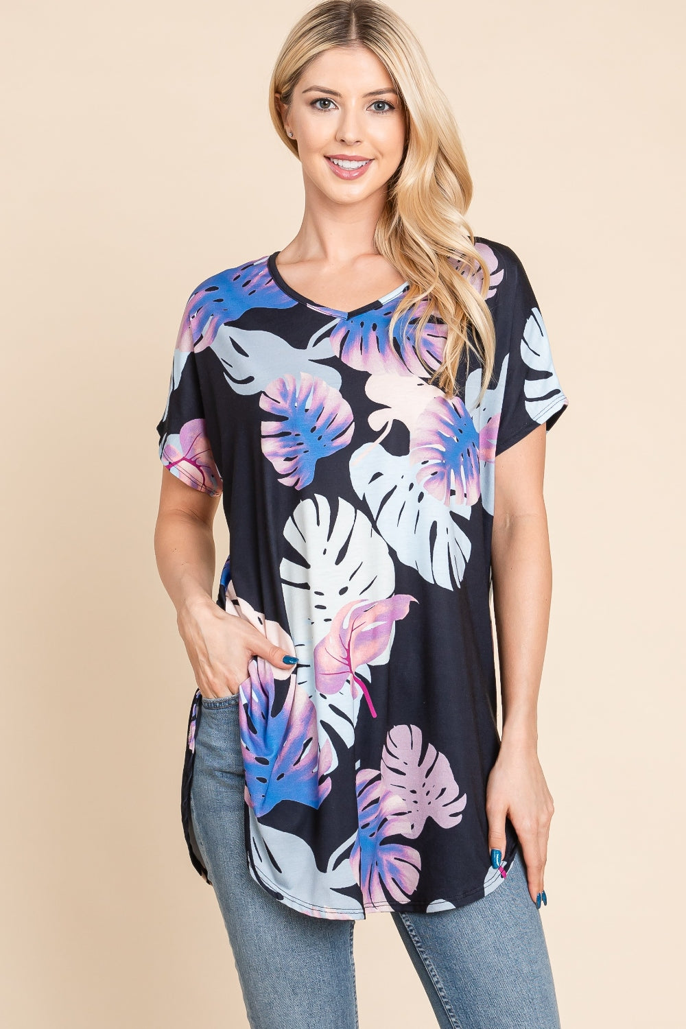 Women's BOMBOM Printed Round Neck Short Sleeve T-Shirt