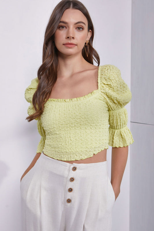 Women's MUSTARD SEED Crinkle Texture Puff Sleeve Crop Top