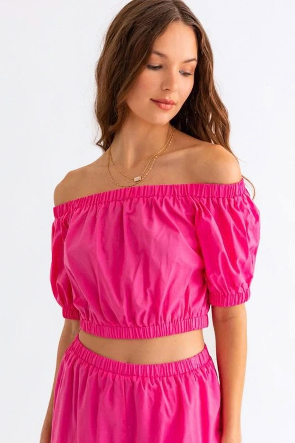 Women's Le Lis Off Shoulder Crop Top and Ruffled Shorts Set