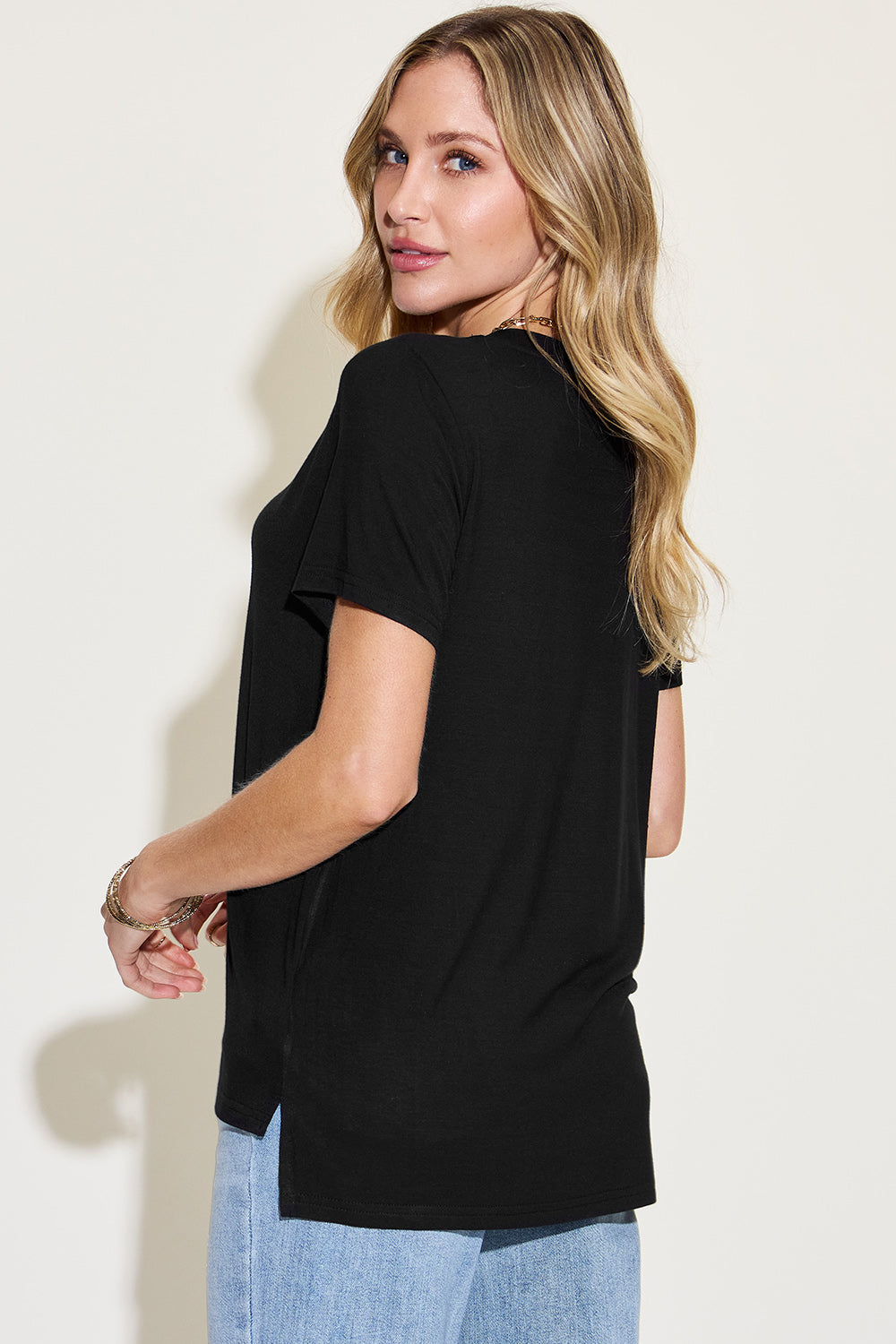 Women's Basic Bae Full Size V-Neck High-Low T-Shirt