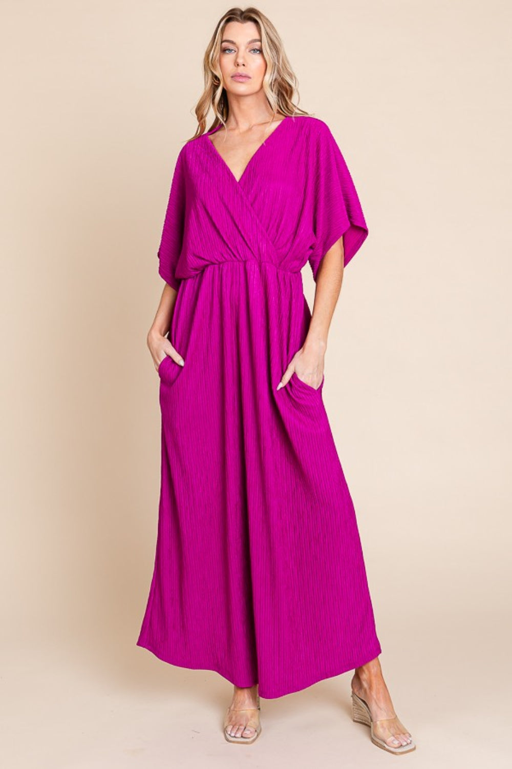 Women's BOMBOM Surplice Maxi Dress with Pockets