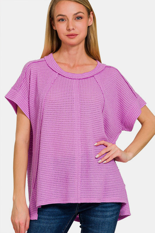 Women's Zenana Waffle Exposed-Seam Short Sleeve T-Shirt