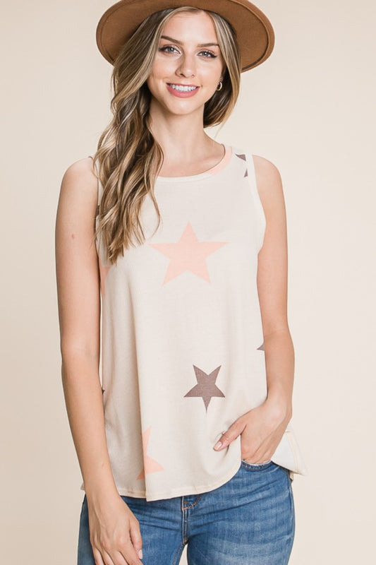 Women's BOMBOM Star Print Round Neck Tank