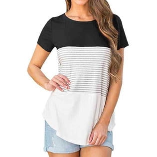 Women Striped Short Sleeved Striped Top - C6101TCSB