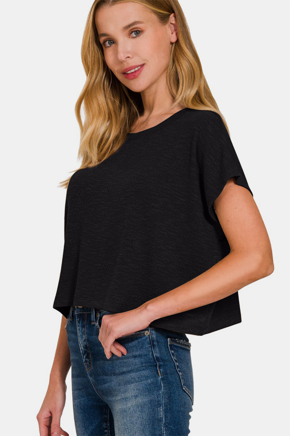 Women's Zenana Round Neck Short Sleeve Crop T-Shirt