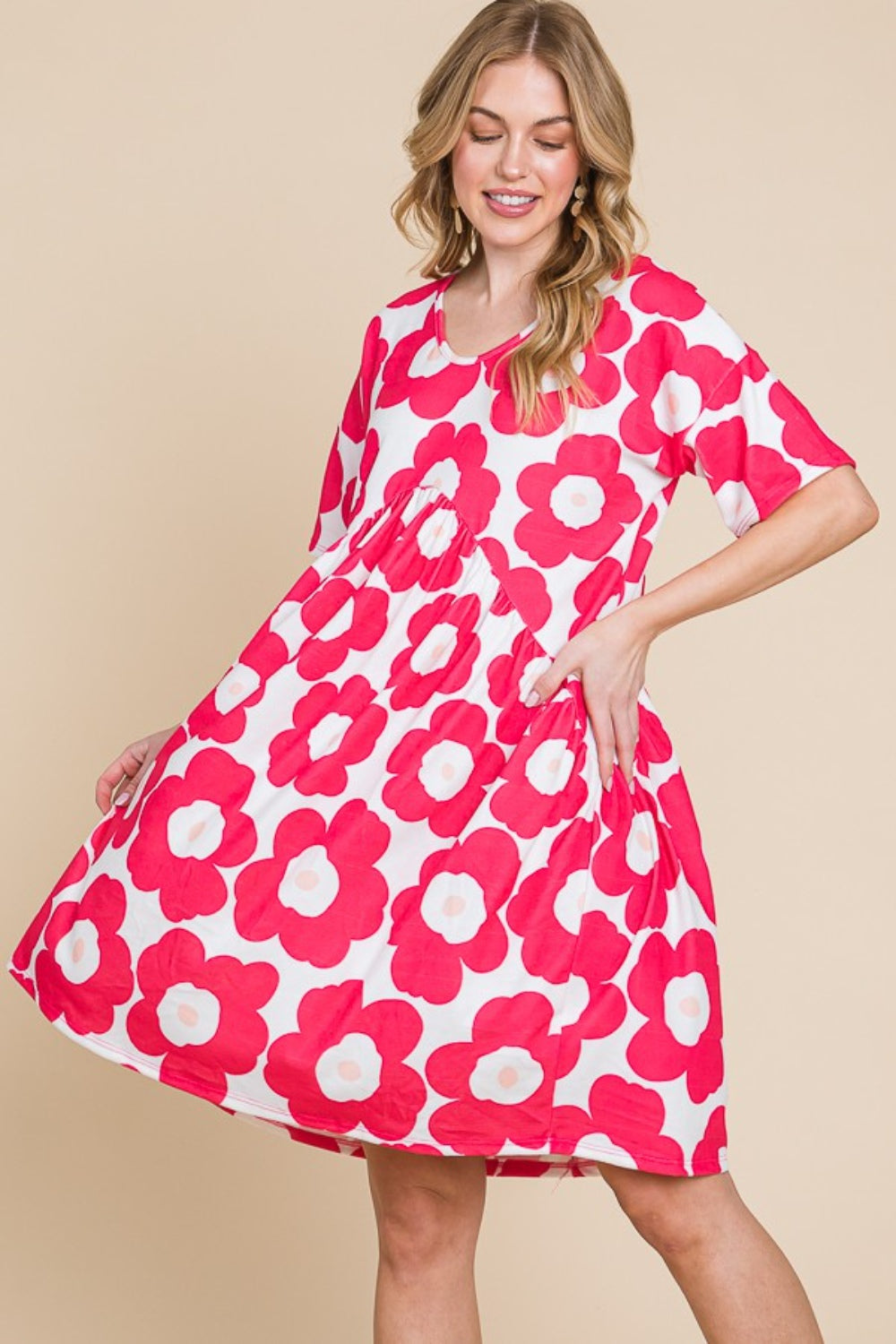 Women's BOMBOM Flower Print Ruched Dress