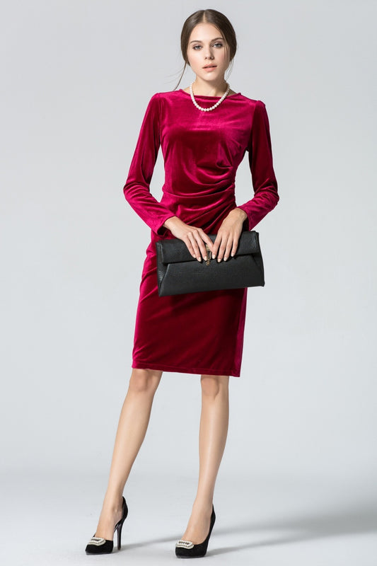 Ketty More Women Long Sleeved Round-Neck Velvet Plated Dress-KMWD234