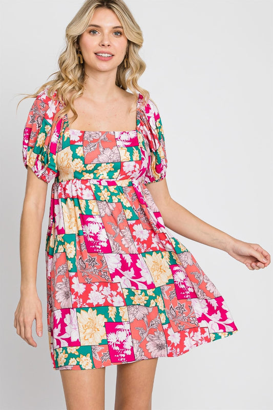 Women's GeeGee Floral Ruff Sleeve Mini Dress