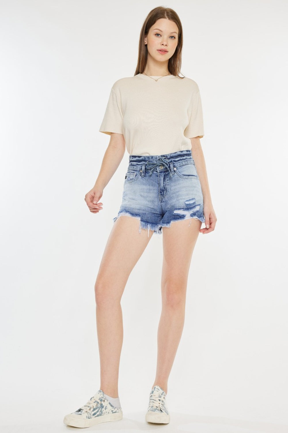 Women's Kancan High Rise Frayed Hem Denim Shorts