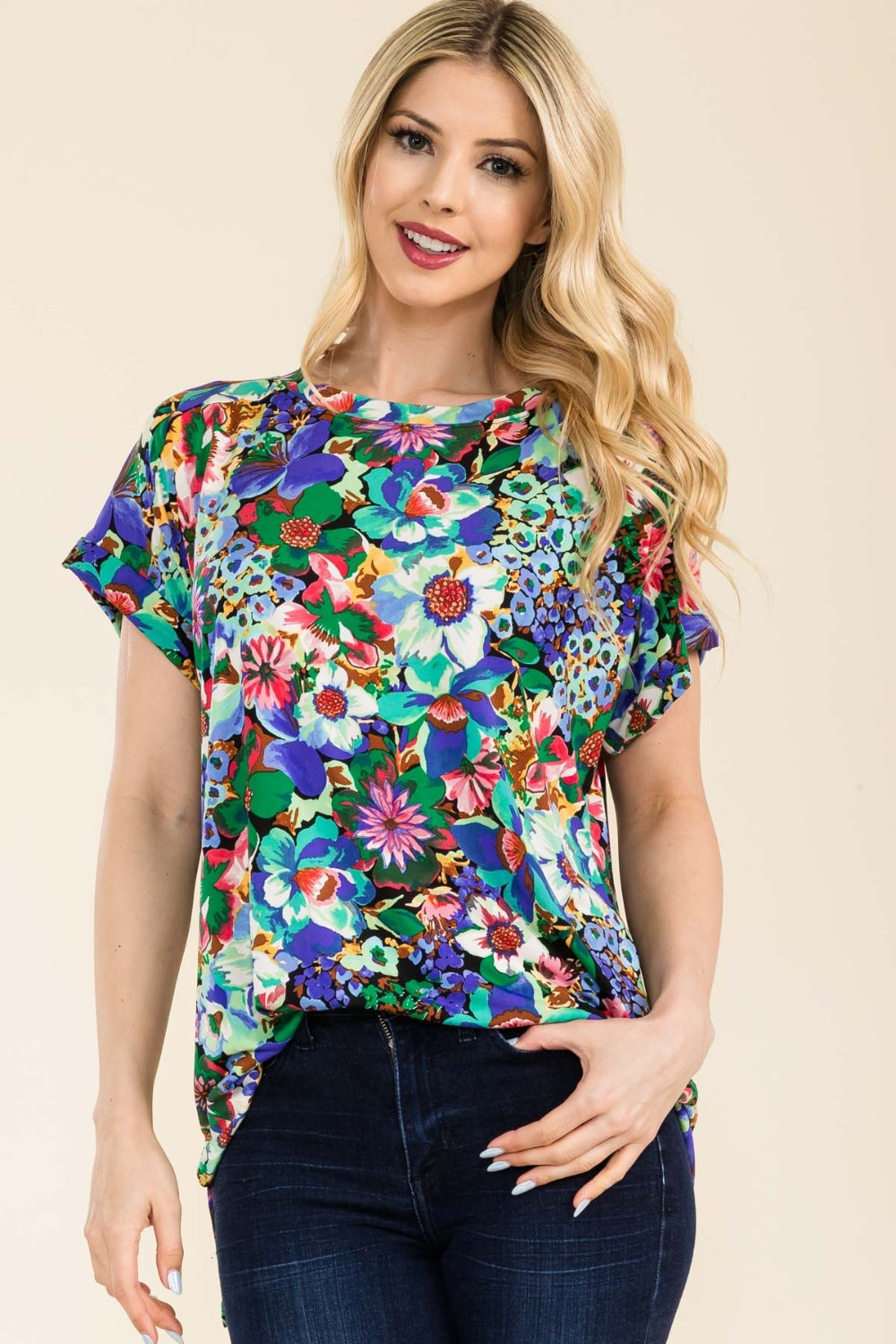 Women's Celeste Full Size Round Neck Short Sleeve Floral T-Shirt