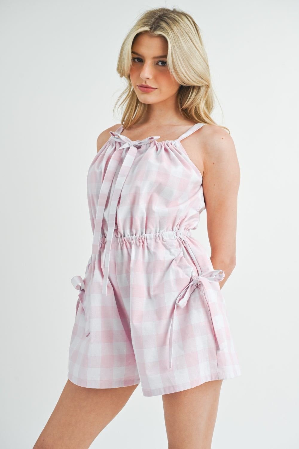 Women's MABLE Plaid Sleeveless Button Down Romper