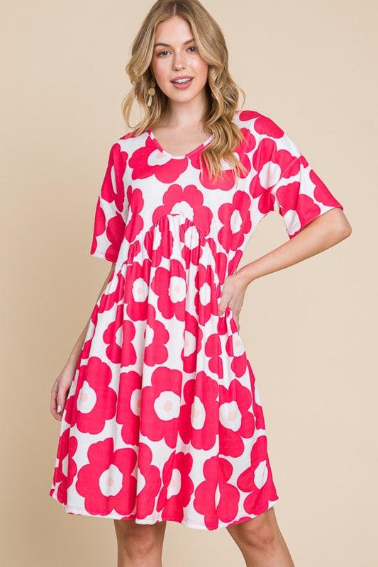 Women's BOMBOM Flower Print Ruched Dress