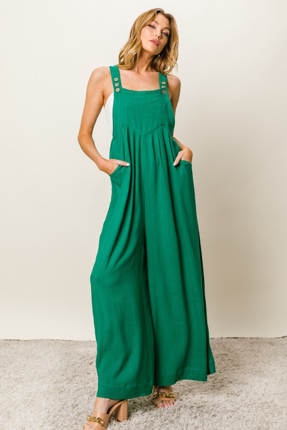 Women's BiBi Texture Sleeveless Wide Leg Jumpsuit