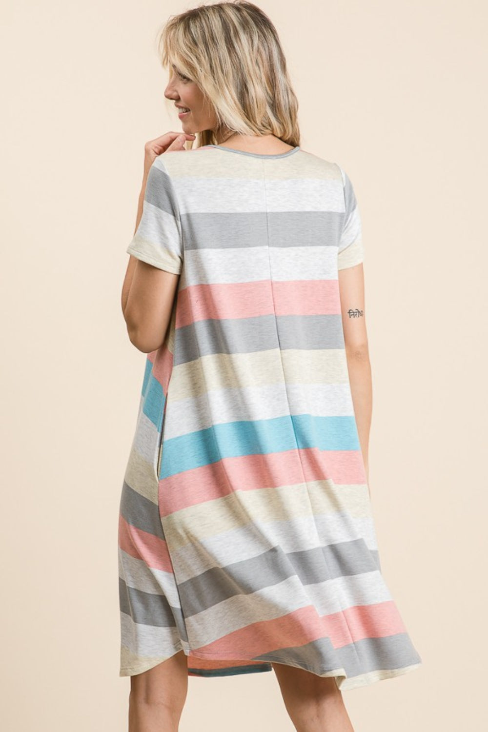 Women's BOMBOM Striped Short Sleeve Dress with Pockets