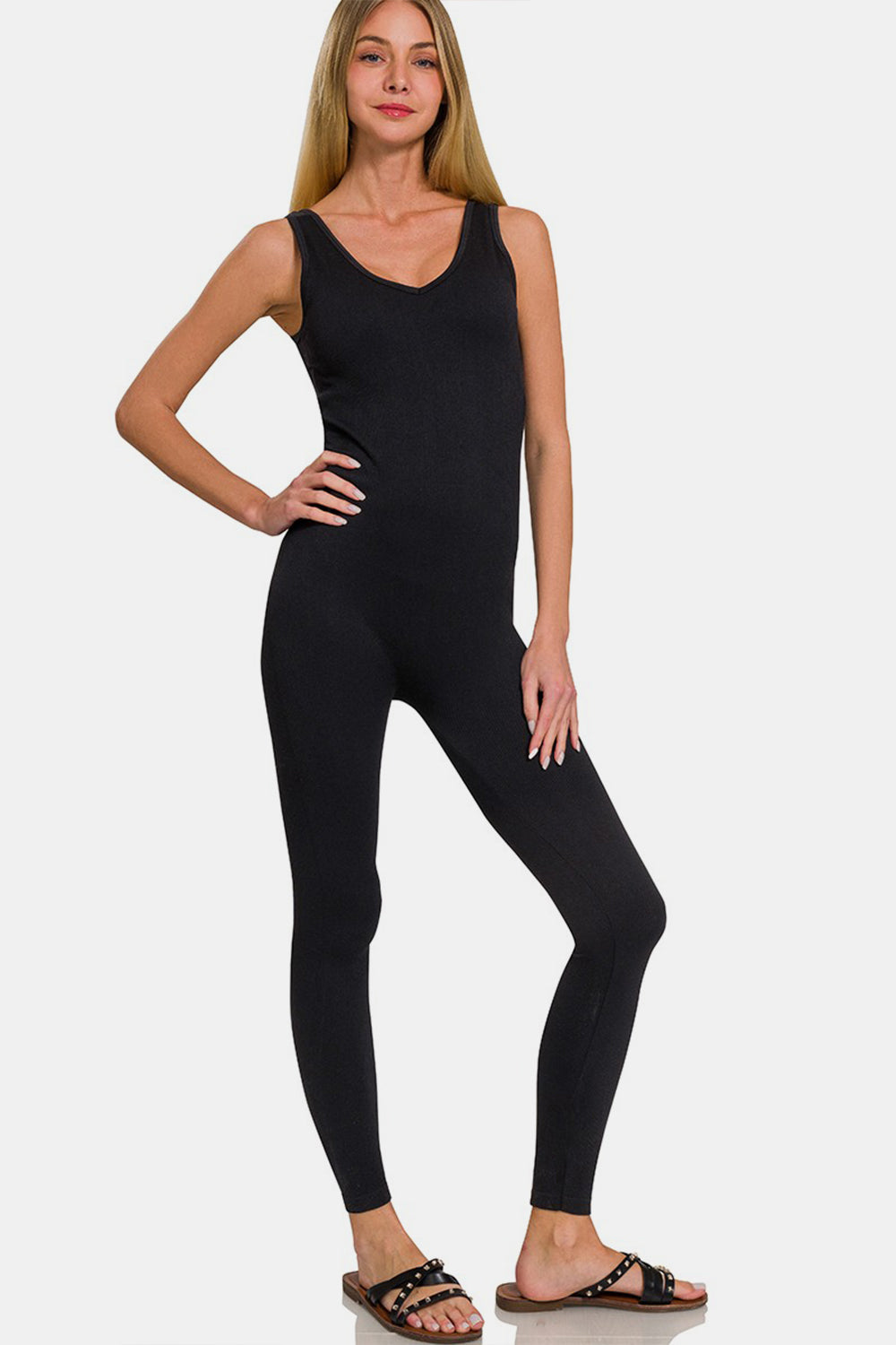 Women's Zenana Ribbed Bra Padded Sports Seamless Jumpsuit