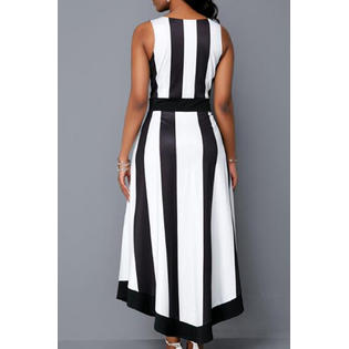 Women Amazing Striped Pattern Round Neck Long Length Sleeveless Dress - WDC60185