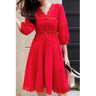 Ketty More Women V-Neck Lace Decoration Relaxing Summer Dress-KMWC13379