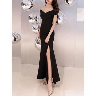 Ketty More Women Tremendous Slim Fit Side Split Solid Colored Off-Shoulder Sleeve Fabulous Party Evening Maxi Dress-KMWDC4977